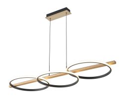 Lampa wisząca ALMERIA LED czarna-drewno okregi Zuma Line MD3913-3-3BWLT ze ściemniaczem, cena 749.00 zł