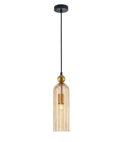 Lampa wisząca LEVIE z kloszem bursztynowym Italux PND-28636-1L-GD-AMB, cena 142.00 zł