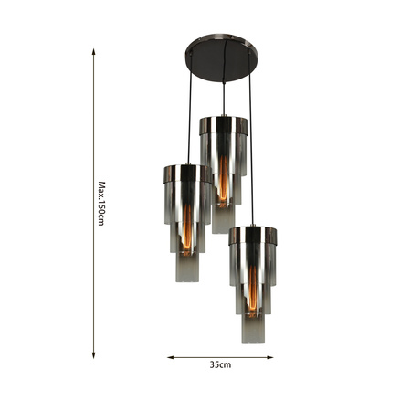 Lampa wisząca potrójna okrągła z potrójnymi kloszami cylindrycznymi Grans Aviano Lighting 9211-0310